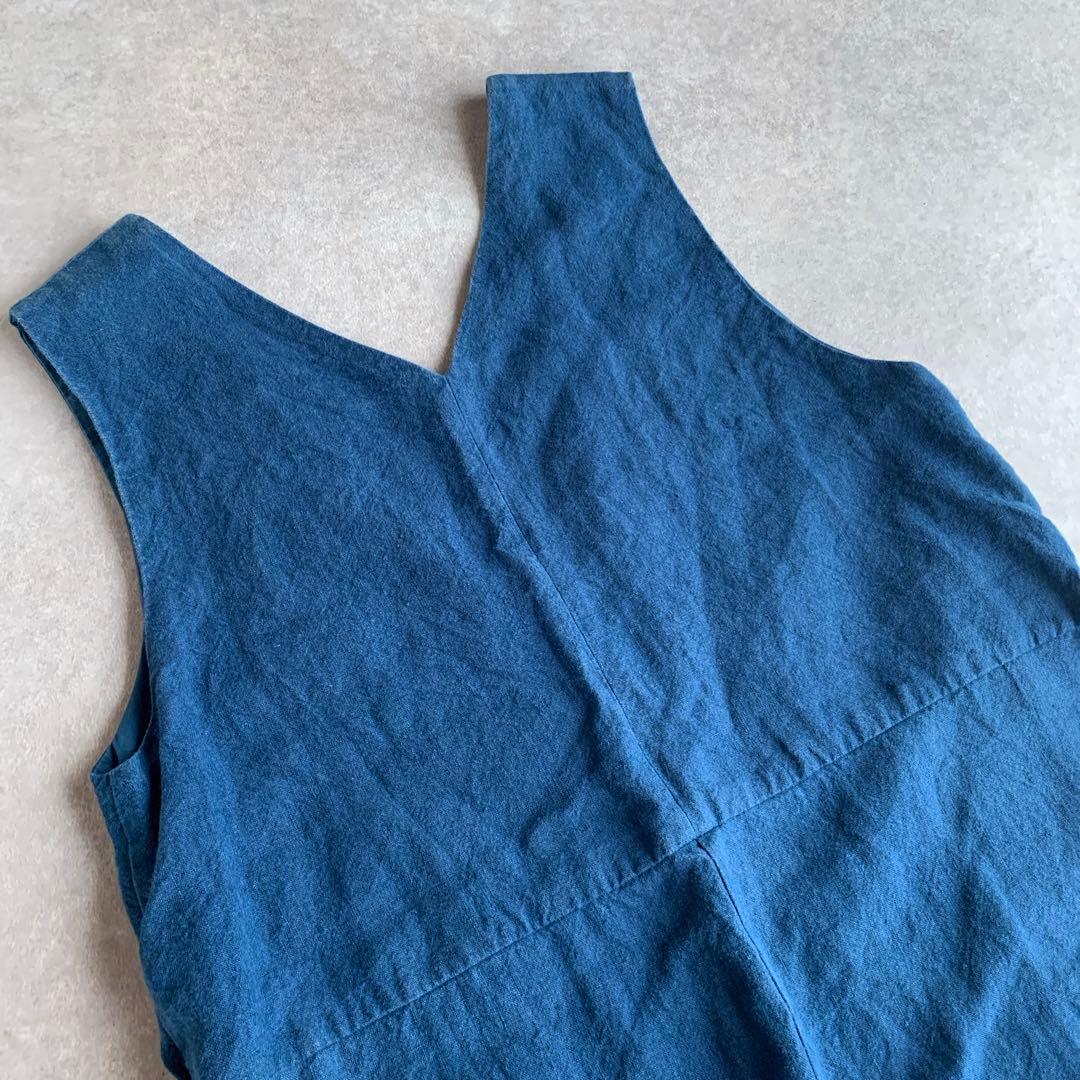 中川政七商店 厚手麻のサロペット 藍青 オールインワン リネン ブルー