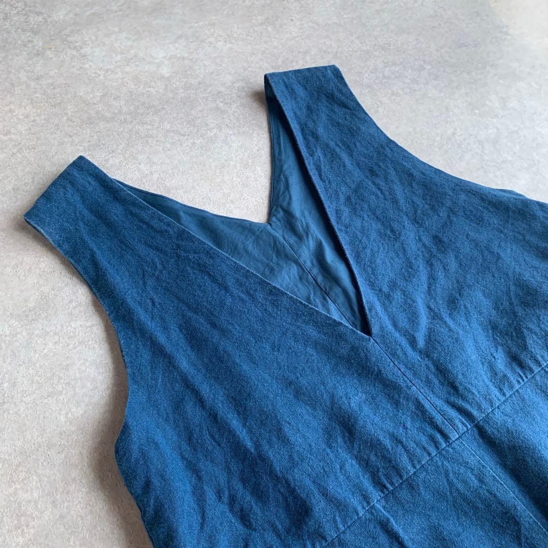中川政七商店 厚手麻のサロペット 藍青 オールインワン リネン ブルー