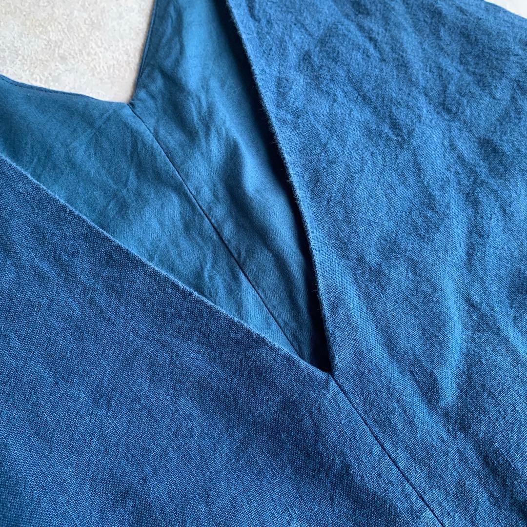 中川政七商店 厚手麻のサロペット 藍青 オールインワン リネン ブルー