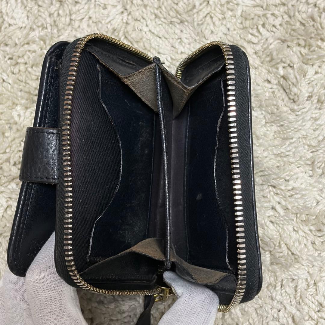 【人気】イルビゾンテ 二つ折り財布 ブラック レザー シボ 金ボタン