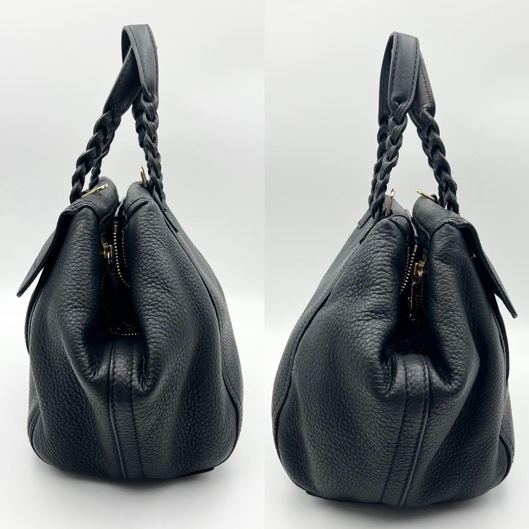 美品✨トリーバーチ 2way ショルダー ハンドバッグ シボ革 ロゴ ブラック