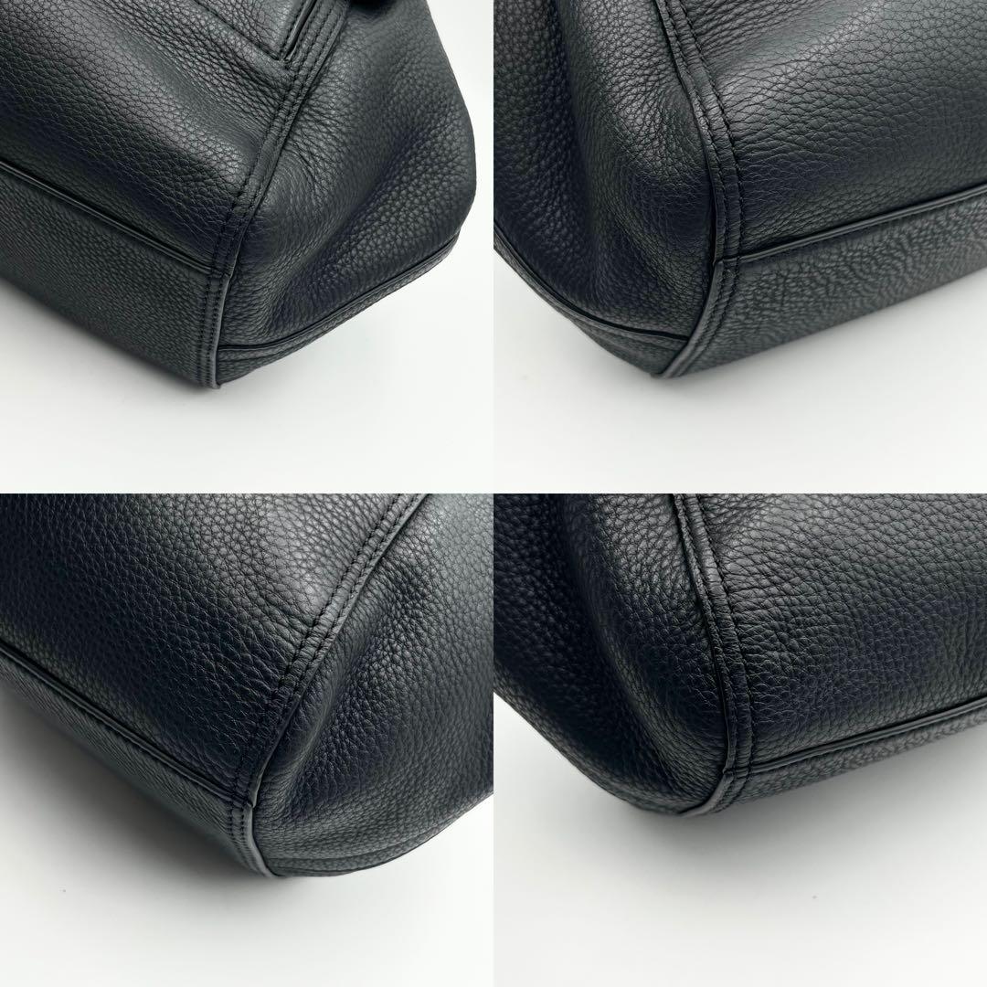 美品✨トリーバーチ 2way ショルダー ハンドバッグ シボ革 ロゴ ブラック