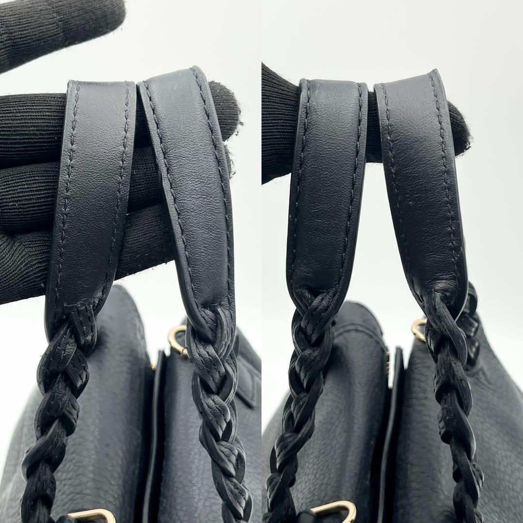 美品✨トリーバーチ 2way ショルダー ハンドバッグ シボ革 ロゴ ブラック