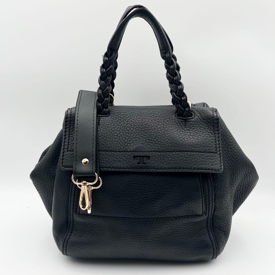 美品✨トリーバーチ 2way ショルダー ハンドバッグ シボ革 ロゴ ブラック