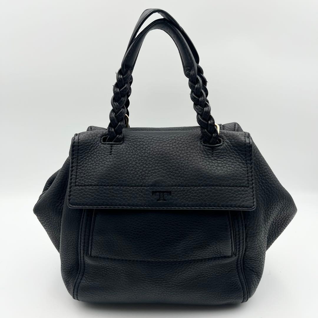 美品✨トリーバーチ 2way ショルダー ハンドバッグ シボ革 ロゴ ブラック