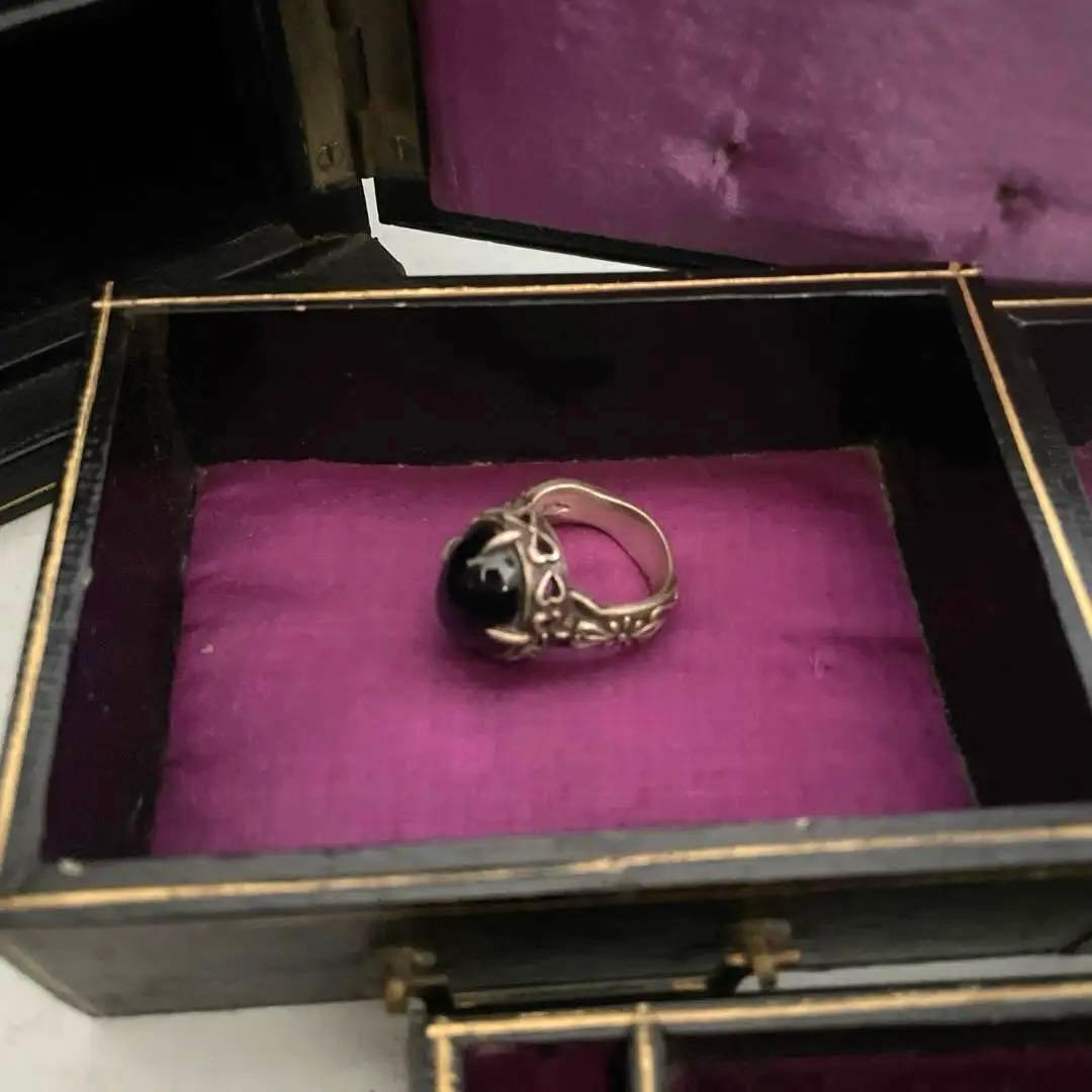 フランスアンティーク宝石箱/黒紙貼り/紫ベルベット