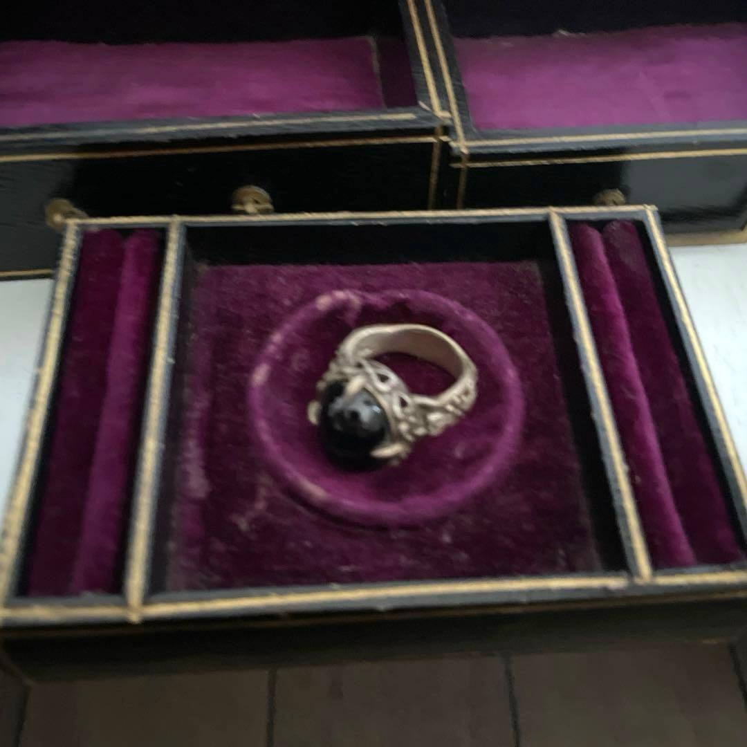 フランスアンティーク宝石箱/黒紙貼り/紫ベルベット