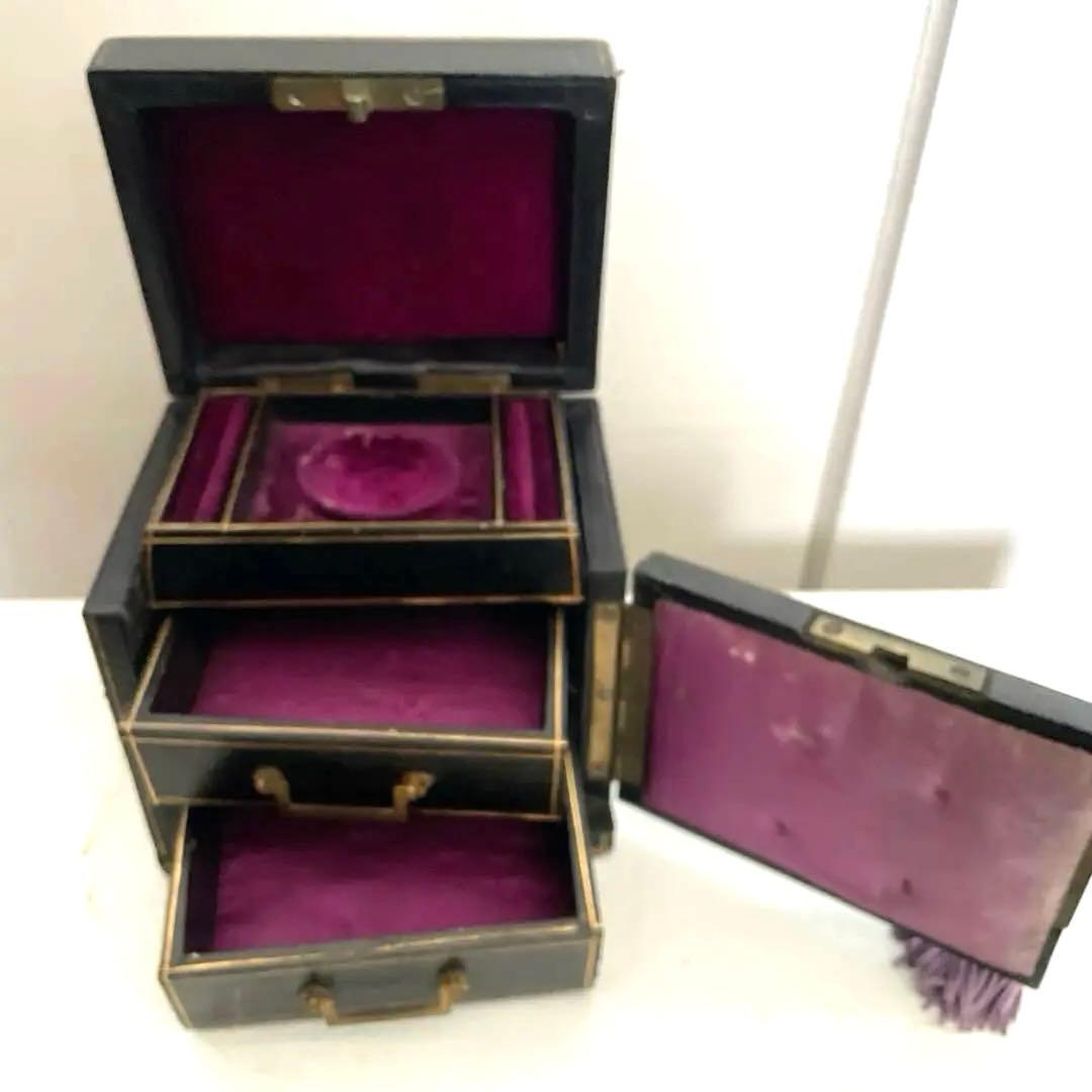 フランスアンティーク宝石箱/黒紙貼り/紫ベルベット