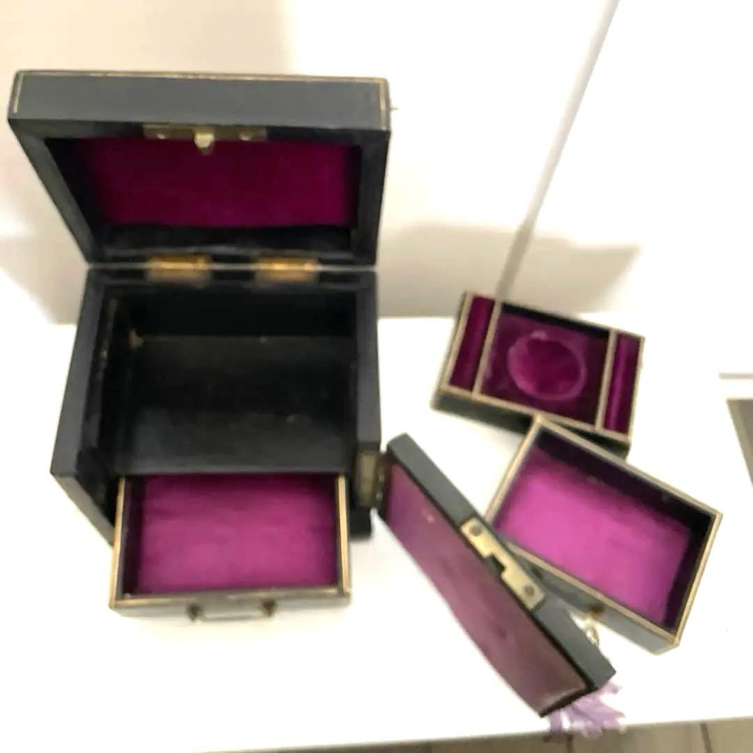 フランスアンティーク宝石箱/黒紙貼り/紫ベルベット