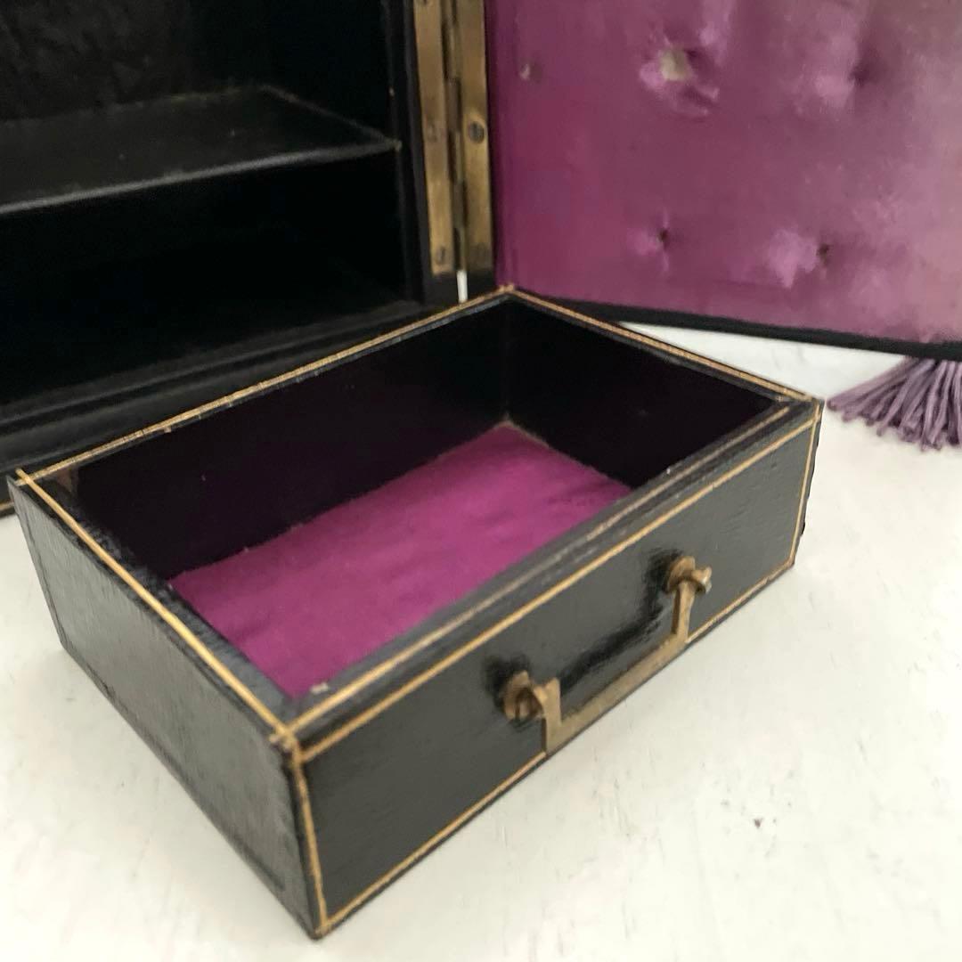 フランスアンティーク宝石箱/黒紙貼り/紫ベルベット