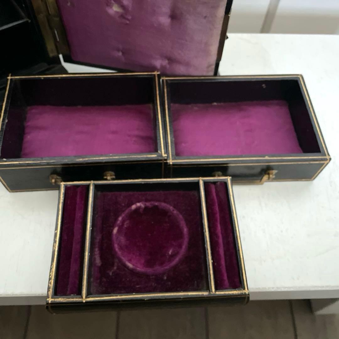 フランスアンティーク宝石箱/黒紙貼り/紫ベルベット