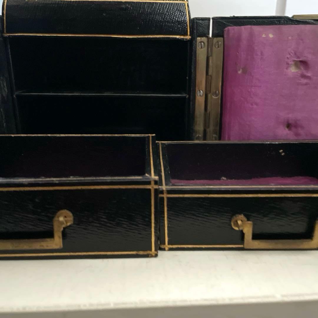 フランスアンティーク宝石箱/黒紙貼り/紫ベルベット