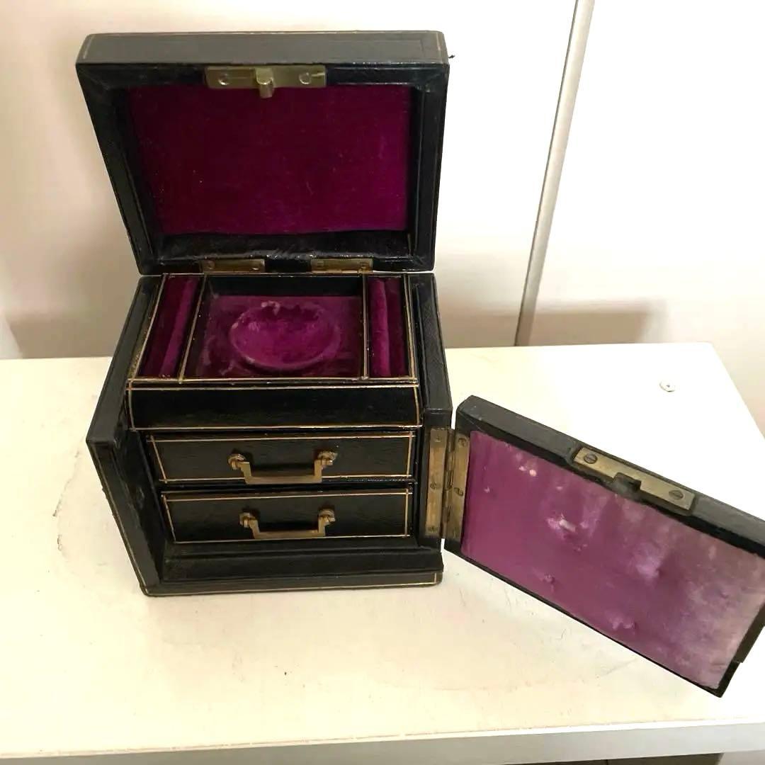 フランスアンティーク宝石箱/黒紙貼り/紫ベルベット