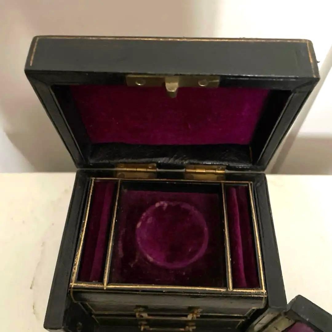 フランスアンティーク宝石箱/黒紙貼り/紫ベルベット