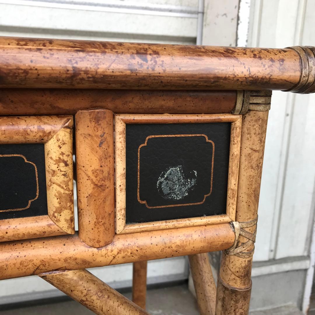 バンブー製？　サイドテーブル 花柄　竹製？ テーブル　収納　アンティーク　レトロ