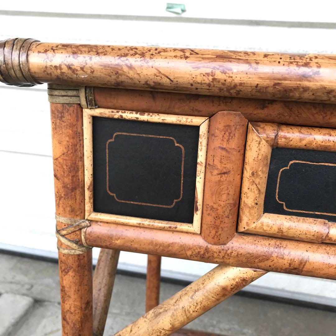 バンブー製？　サイドテーブル 花柄　竹製？ テーブル　収納　アンティーク　レトロ