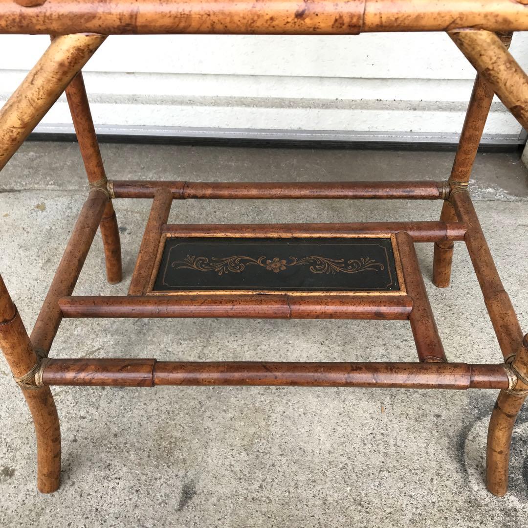 バンブー製？　サイドテーブル 花柄　竹製？ テーブル　収納　アンティーク　レトロ