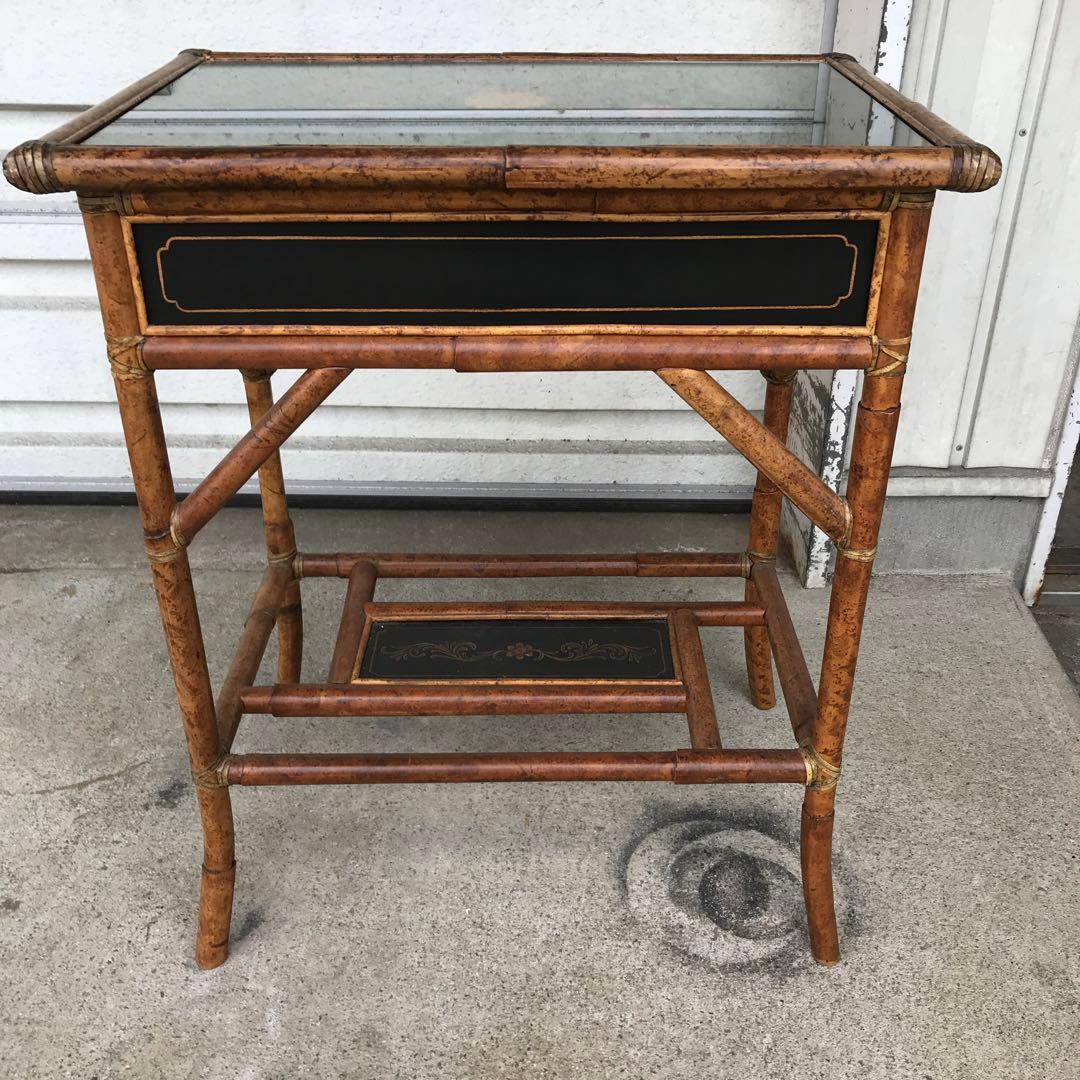 バンブー製？　サイドテーブル 花柄　竹製？ テーブル　収納　アンティーク　レトロ