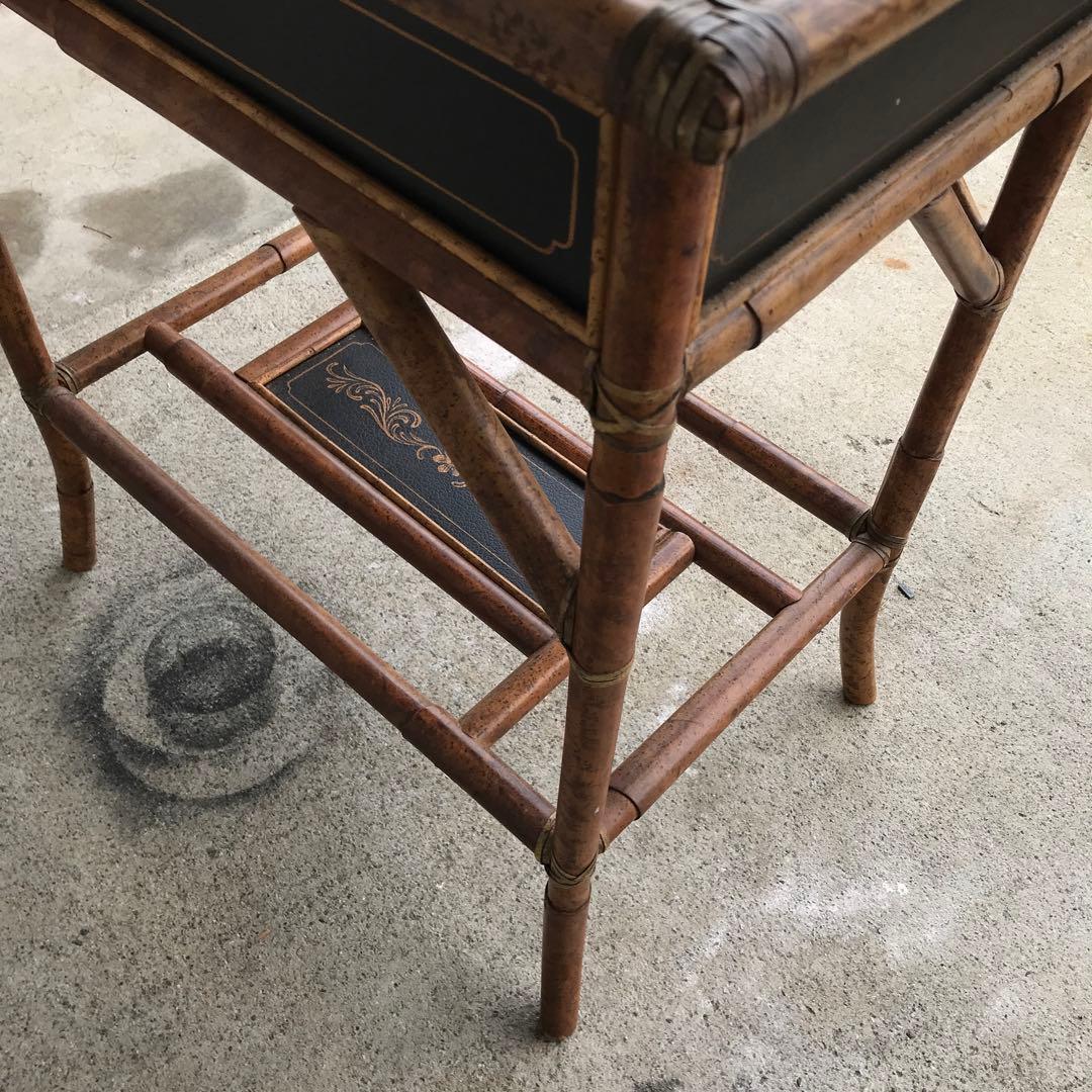 バンブー製？　サイドテーブル 花柄　竹製？ テーブル　収納　アンティーク　レトロ