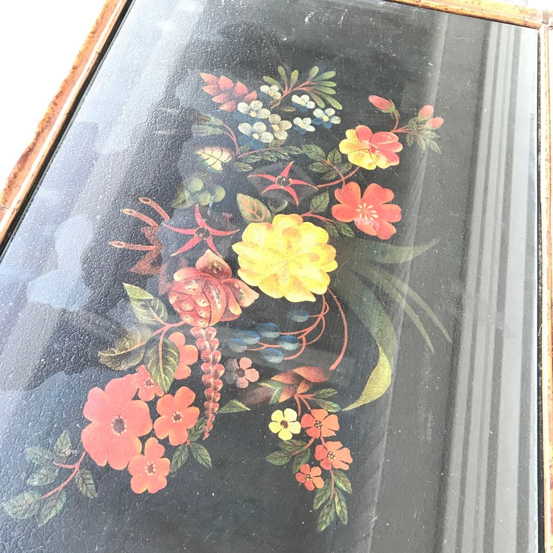 バンブー製？　サイドテーブル 花柄　竹製？ テーブル　収納　アンティーク　レトロ