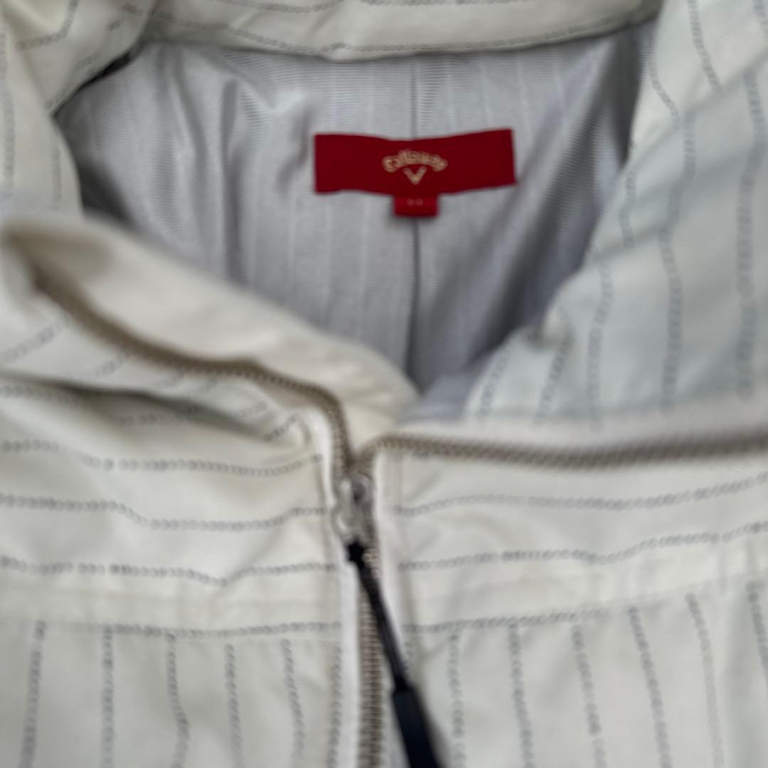 メンズジャケット LLホワイト ストライプ V字ロゴダウン