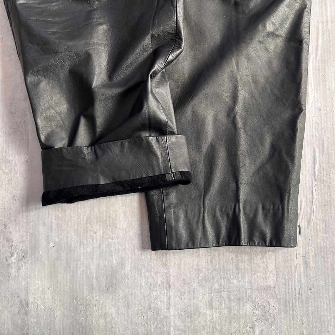 Z179 美品 レザーパンツ 2タック 牛革 本革 黒 テーパード 韓国(L)