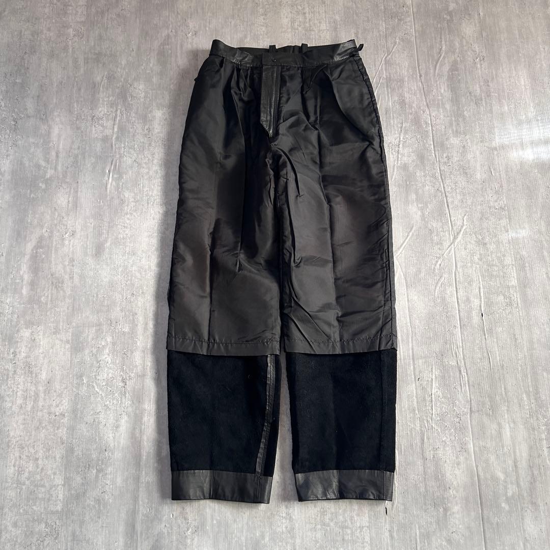 Z179 美品 レザーパンツ 2タック 牛革 本革 黒 テーパード 韓国(L)