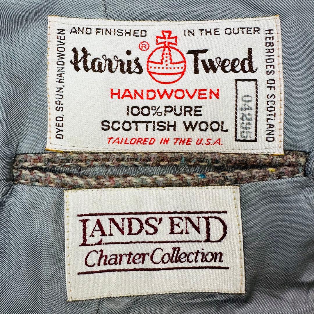 LANDS END　テーラードジャケット　ハリスツイード　ミックスツイード　L位
