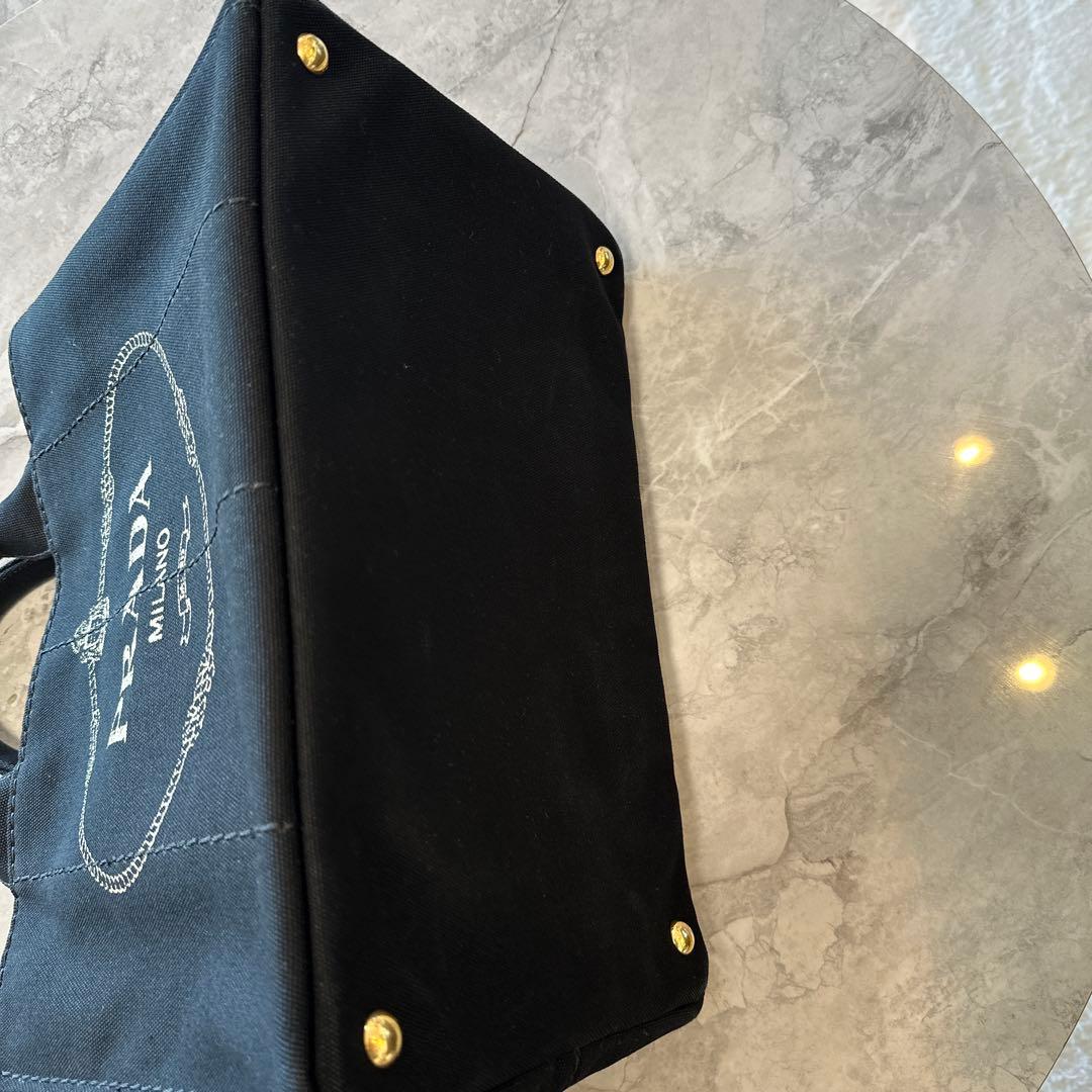 極美品　PRADA カナパ 2way ショルダー付 ストライプブ 黒