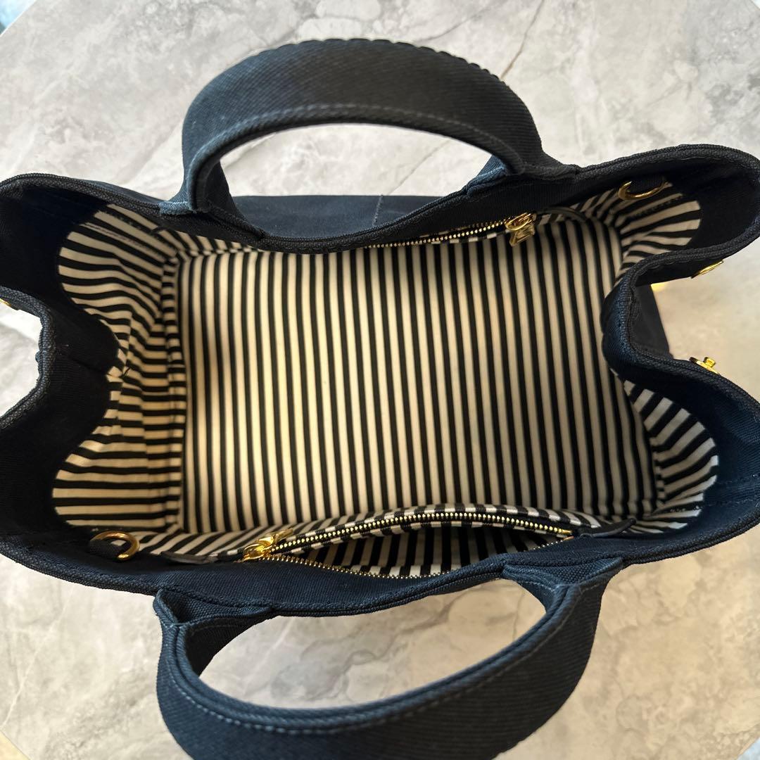 極美品　PRADA カナパ 2way ショルダー付 ストライプブ 黒