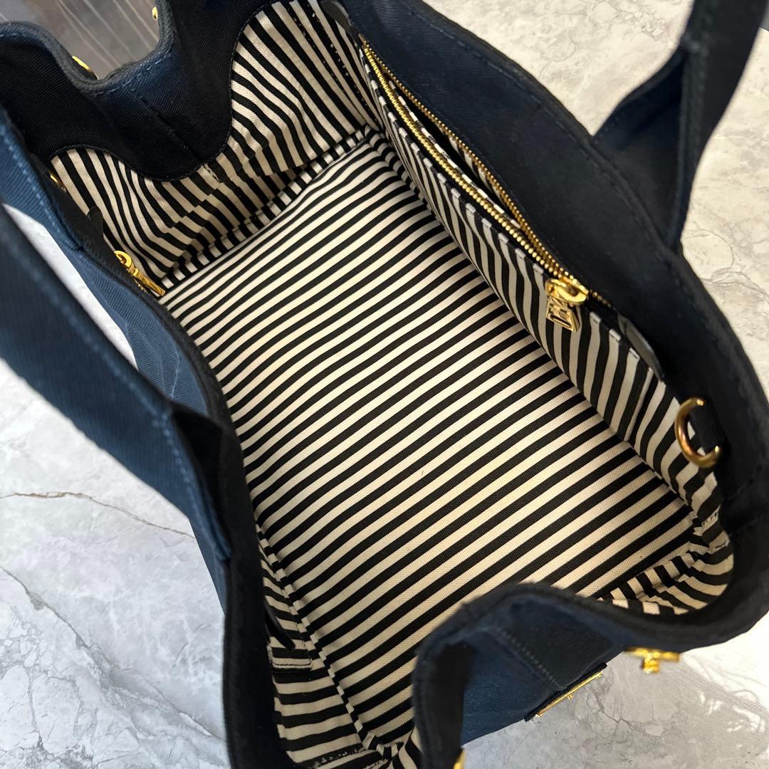 極美品　PRADA カナパ 2way ショルダー付 ストライプブ 黒