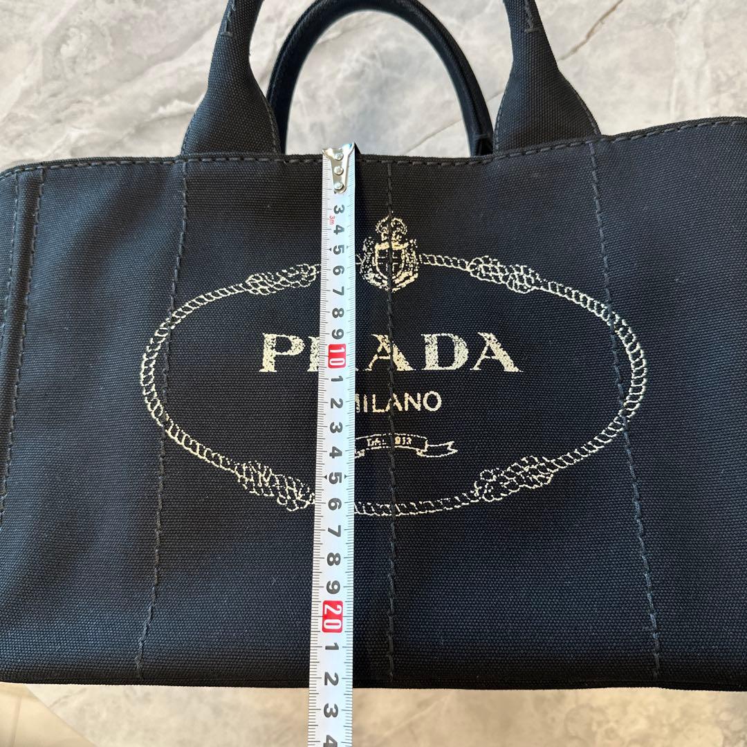 極美品　PRADA カナパ 2way ショルダー付 ストライプブ 黒