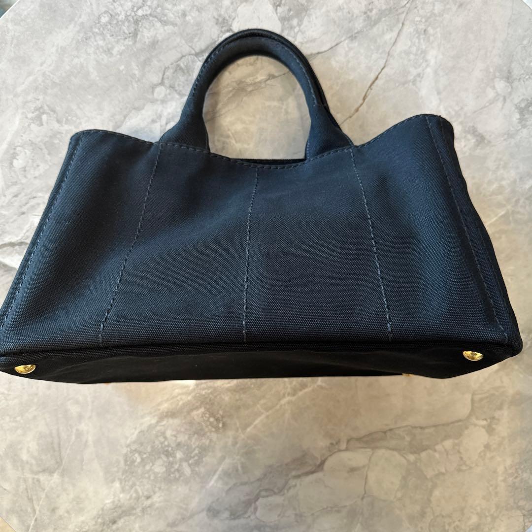 極美品　PRADA カナパ 2way ショルダー付 ストライプブ 黒