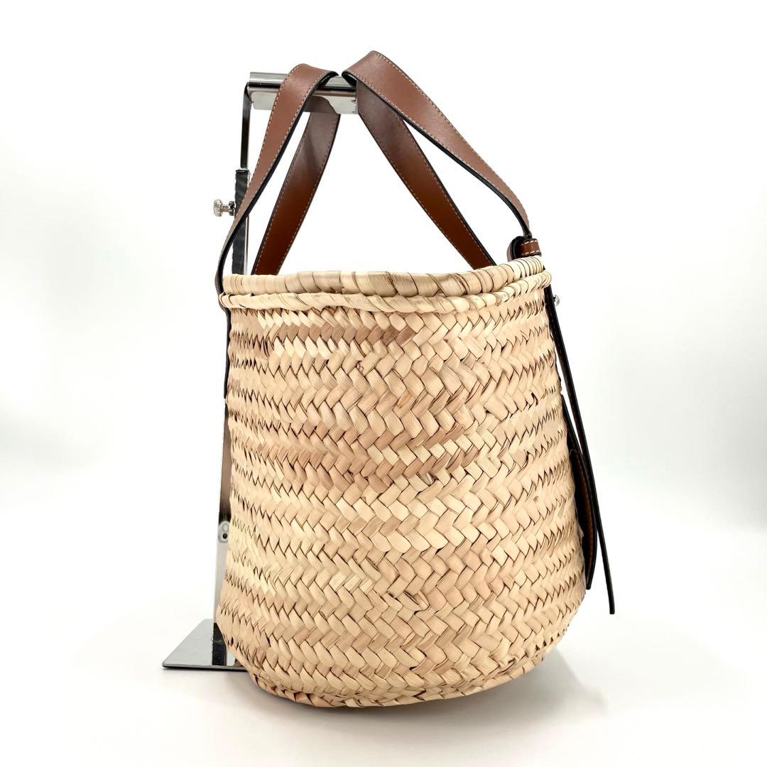 極美品✨　ロエベ　バスケットバッグ　かごバッグ　ミディアム　アナグラム　タン