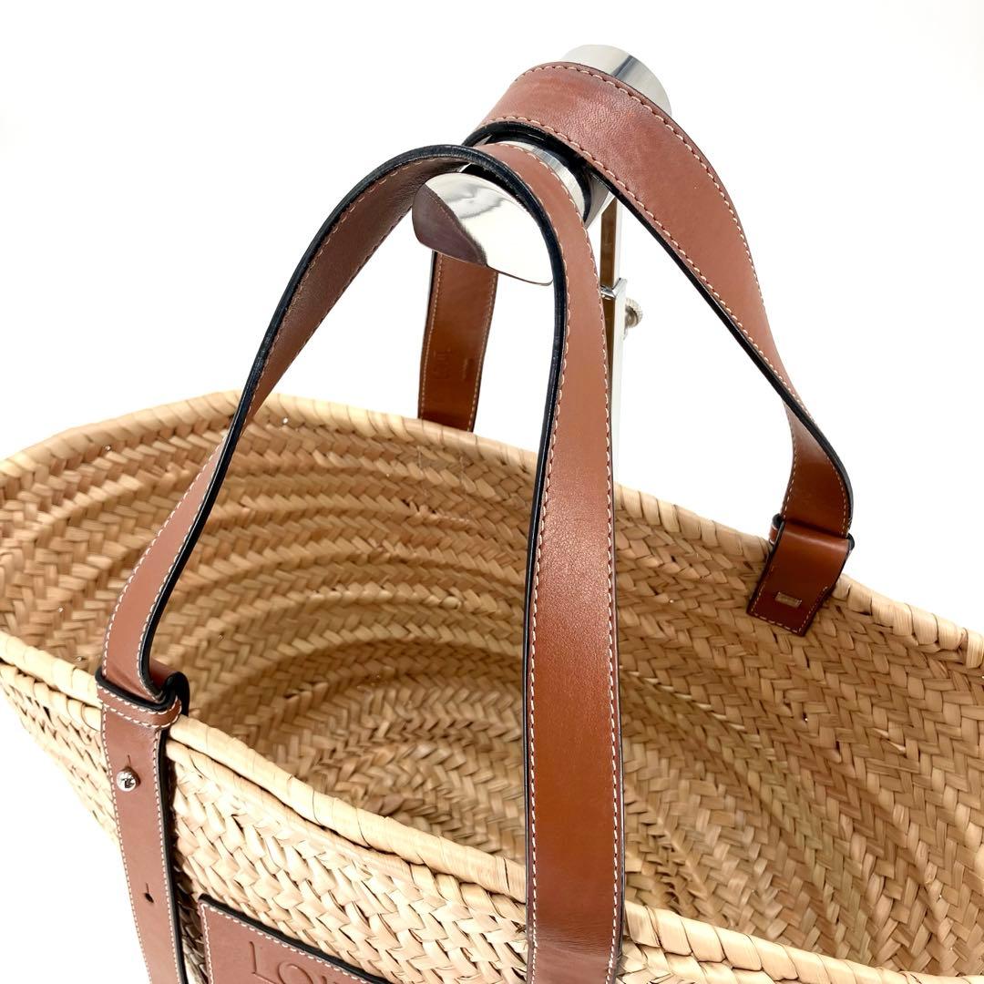 極美品✨　ロエベ　バスケットバッグ　かごバッグ　ミディアム　アナグラム　タン