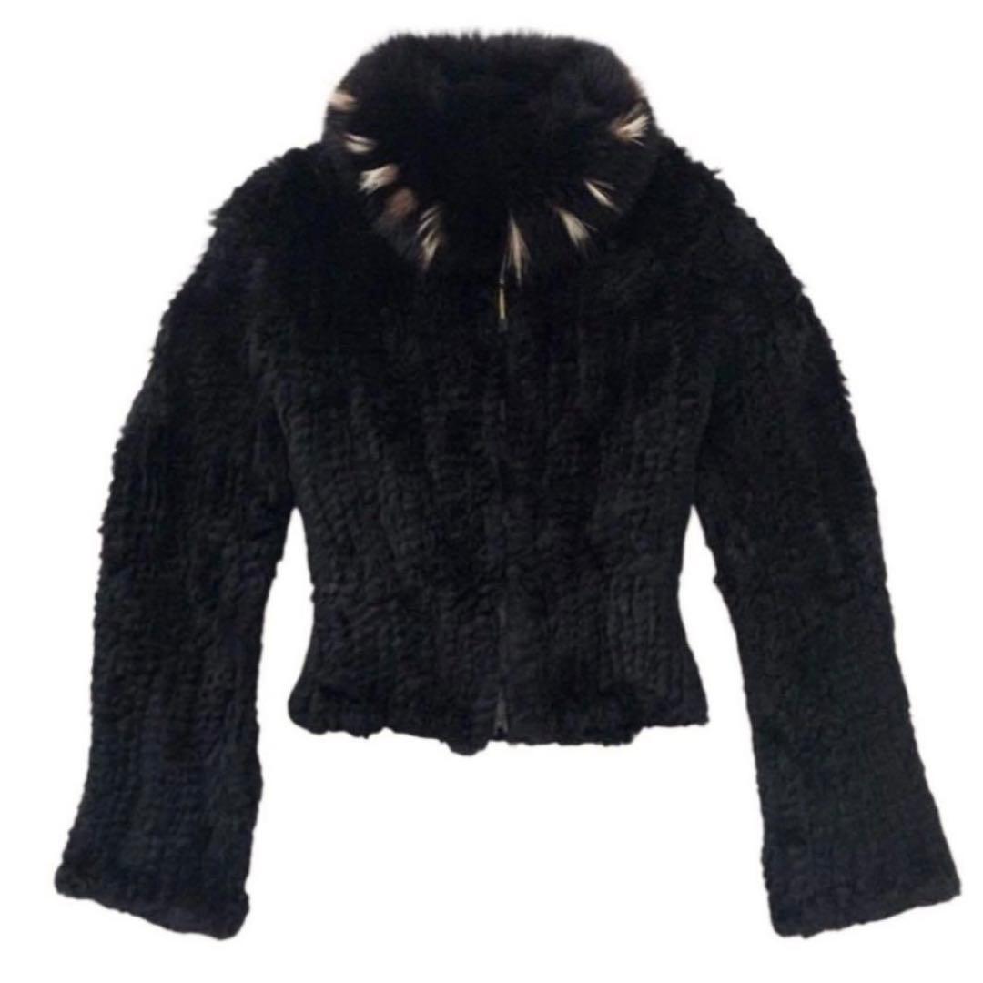 ラビットファー 黒 y2k 平成 ジャケット フォックス襟 ショート丈