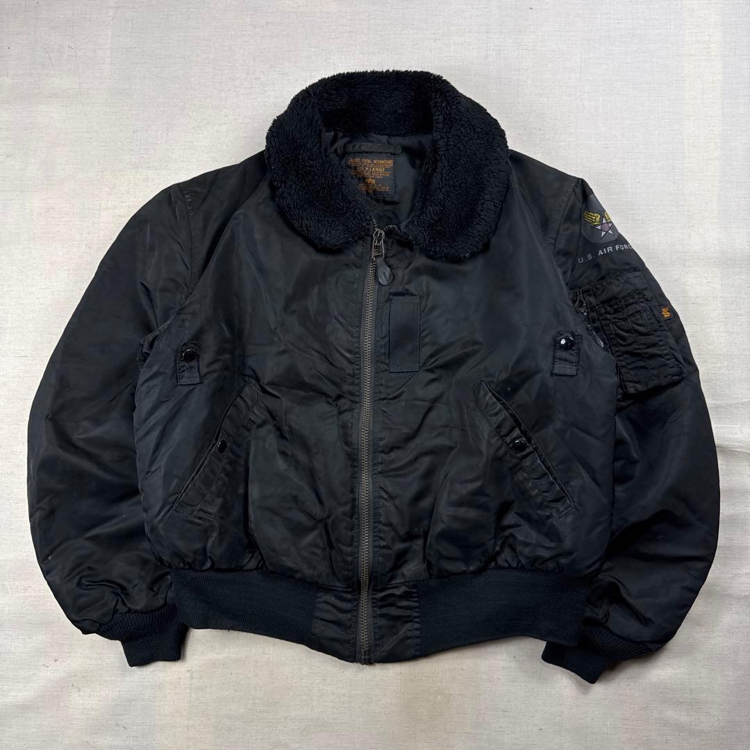 90s USA製 ALPHA b-15 フライトジャケット 襟ボア MOD XL