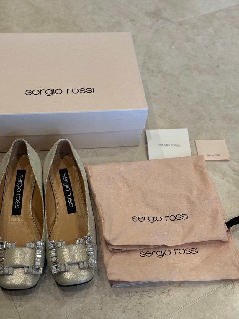 Sergio Rossi シルバー ビジュー付き フラットシューズ