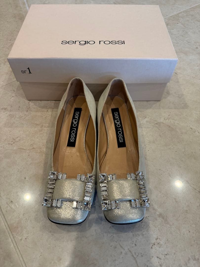 Sergio Rossi シルバー ビジュー付き フラットシューズ