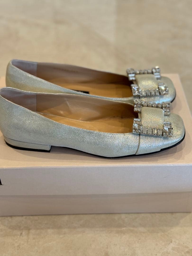 Sergio Rossi シルバー ビジュー付き フラットシューズ