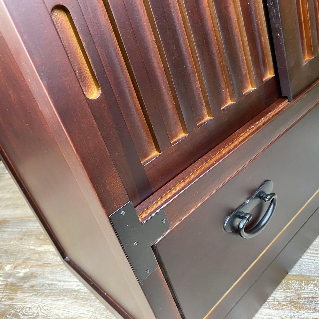 民芸家具木製桐材天然無垢引き戸付きタンスチェスト収納飾り棚箪笥和室インテリア