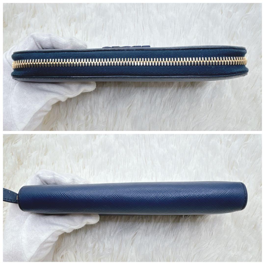 美品✨PRADA 長財布 ネイビー サフィアーノ シャイン 紺