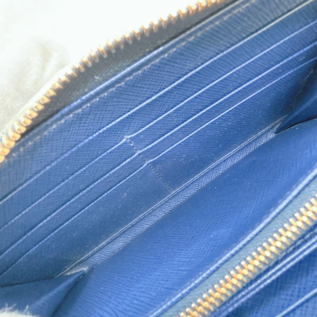 美品✨PRADA 長財布 ネイビー サフィアーノ シャイン 紺