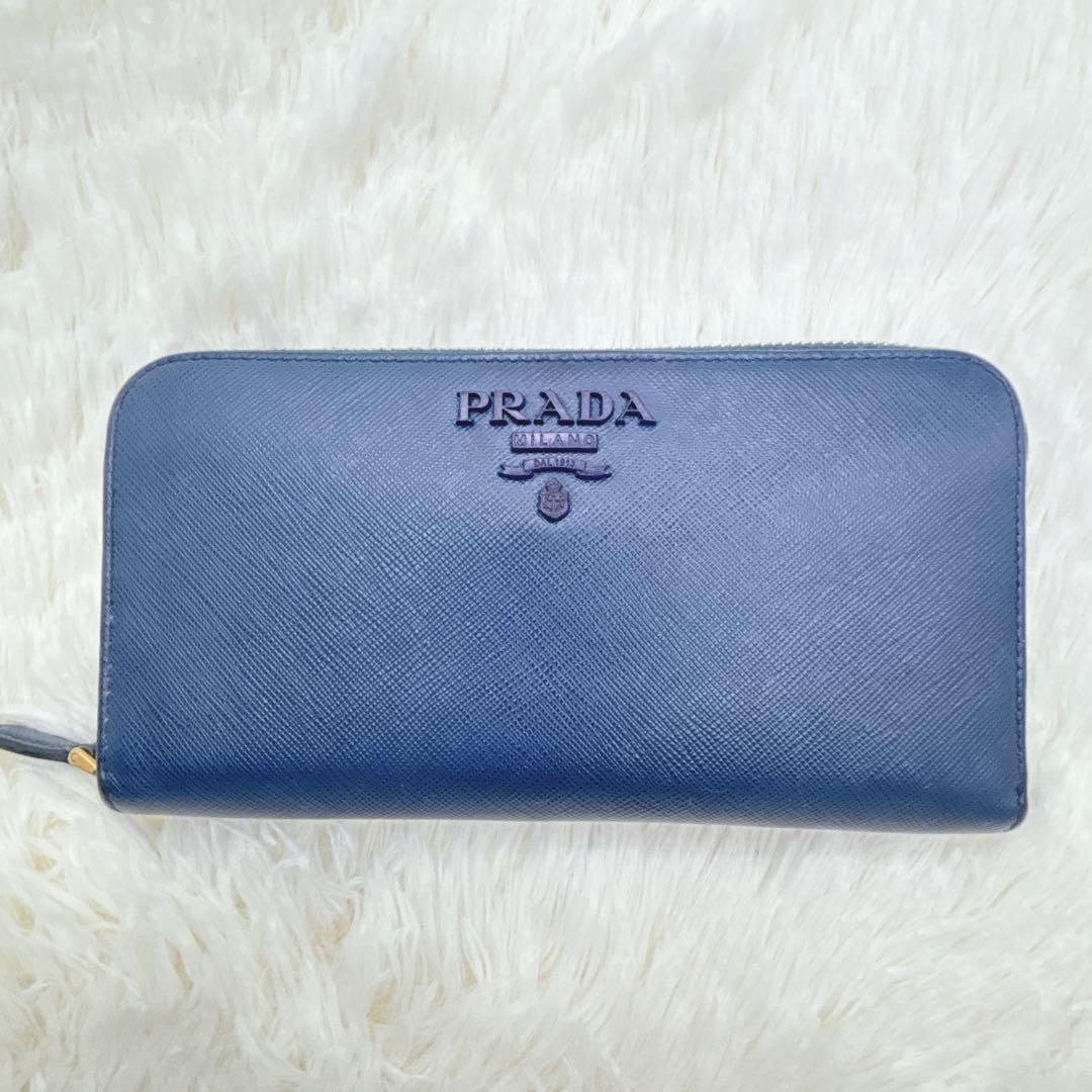 美品✨PRADA 長財布 ネイビー サフィアーノ シャイン 紺