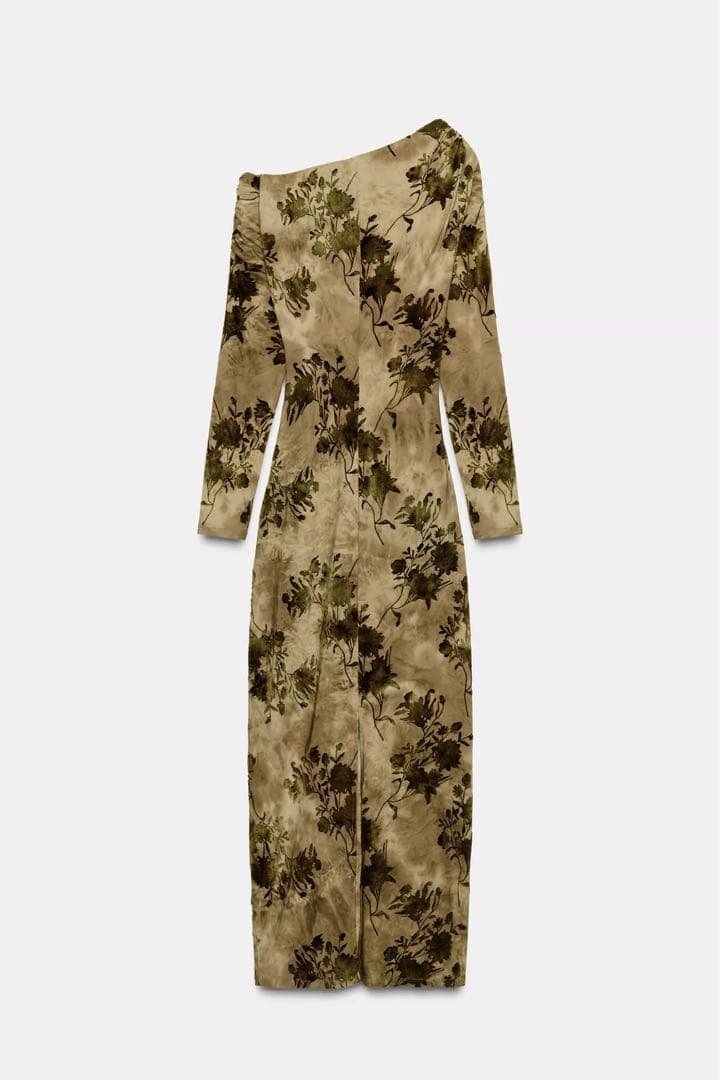 ZARA ギャザー入りフロッキーワンピース　S