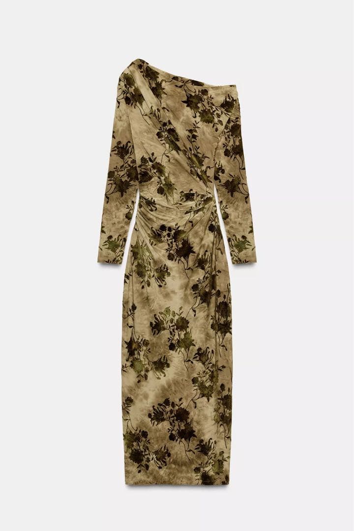 ZARA ギャザー入りフロッキーワンピース　S