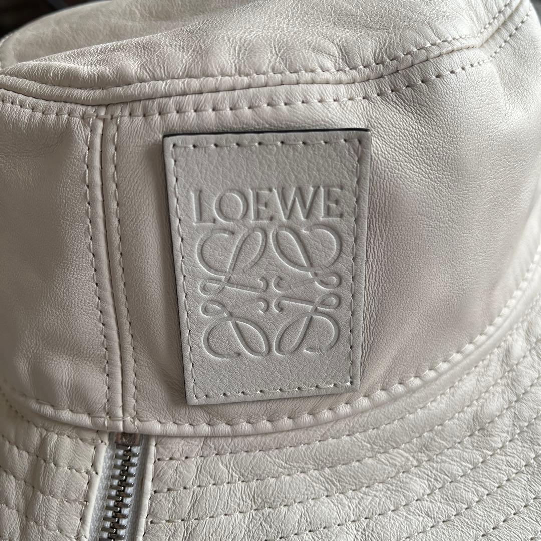 【美品！！】ロエベ バケットハット ホワイト レザー サイズ59 アナグラム