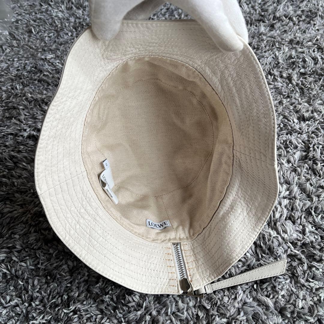 【美品！！】ロエベ バケットハット ホワイト レザー サイズ59 アナグラム