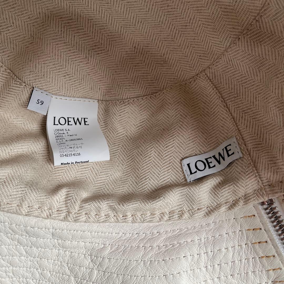 【美品！！】ロエベ バケットハット ホワイト レザー サイズ59 アナグラム