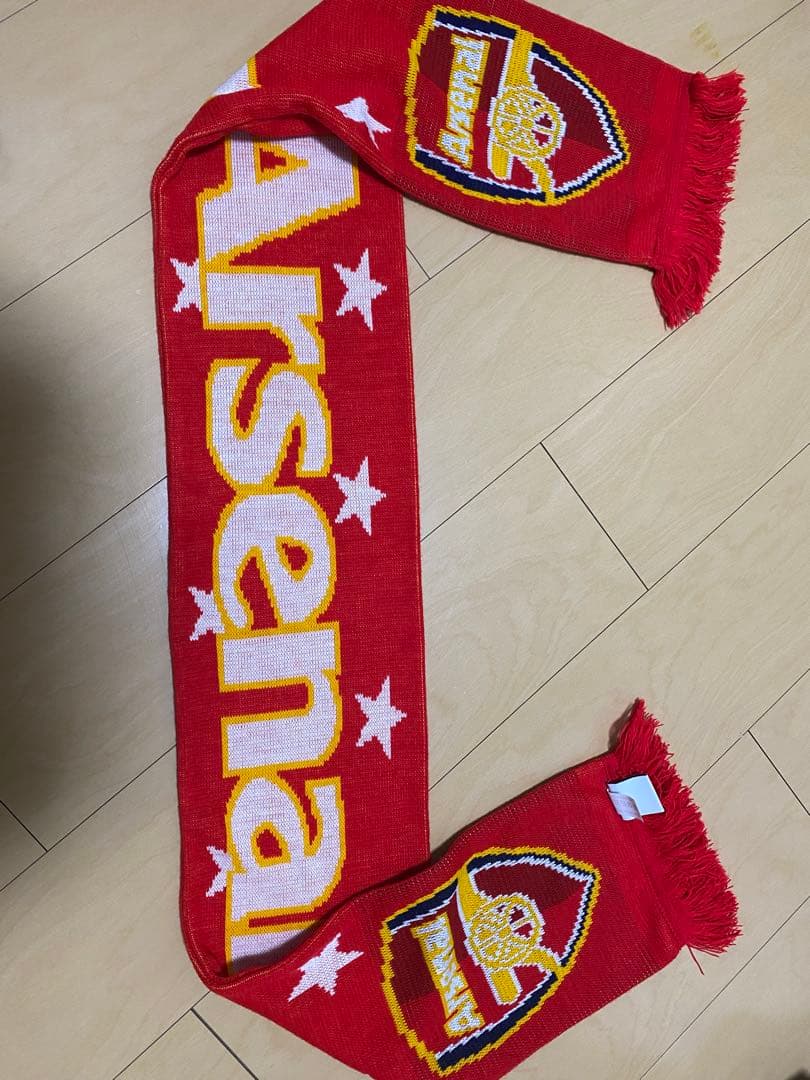 アーセナル マフラー 赤 ロゴ入り フリンジ付き